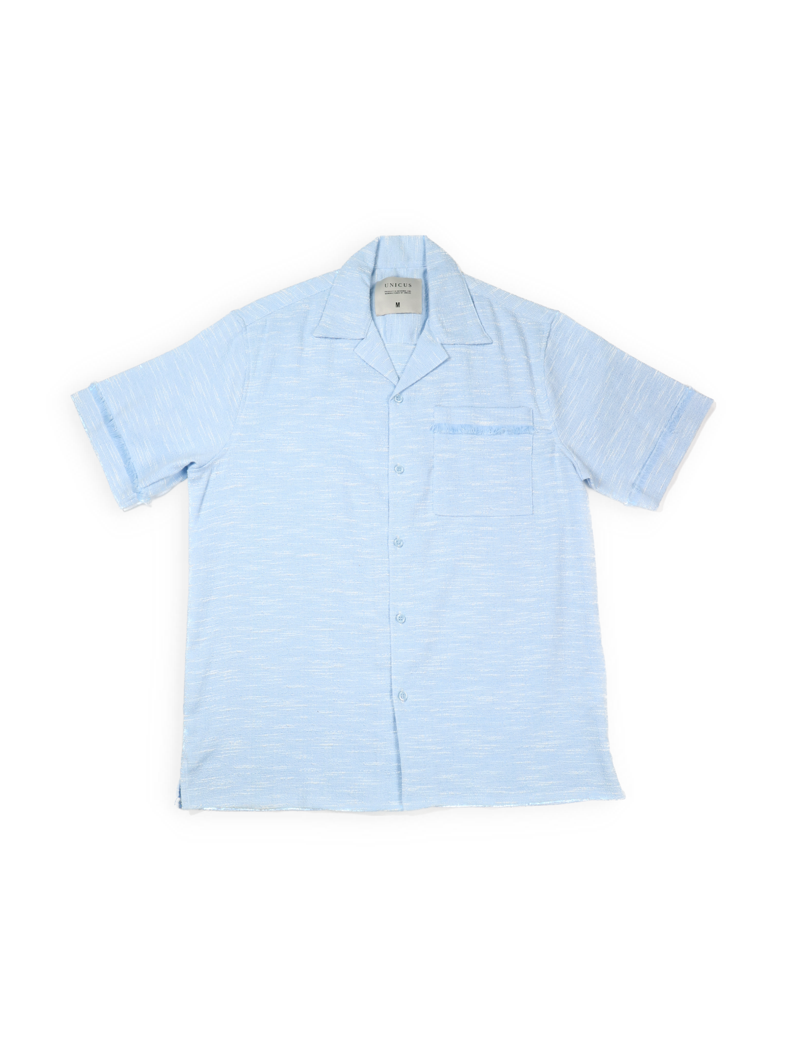 【即納】ヒゲ加工ツイードオープンカラーシャツ BLUE